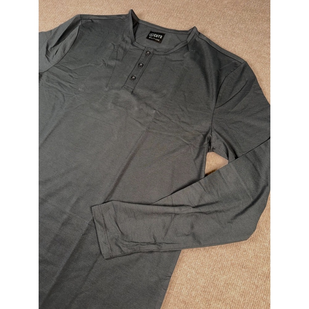 Cuts Men's XL Henley Split Hem Fit Long Sleeve 4-Way‎ Stretch New w/o Tags Black